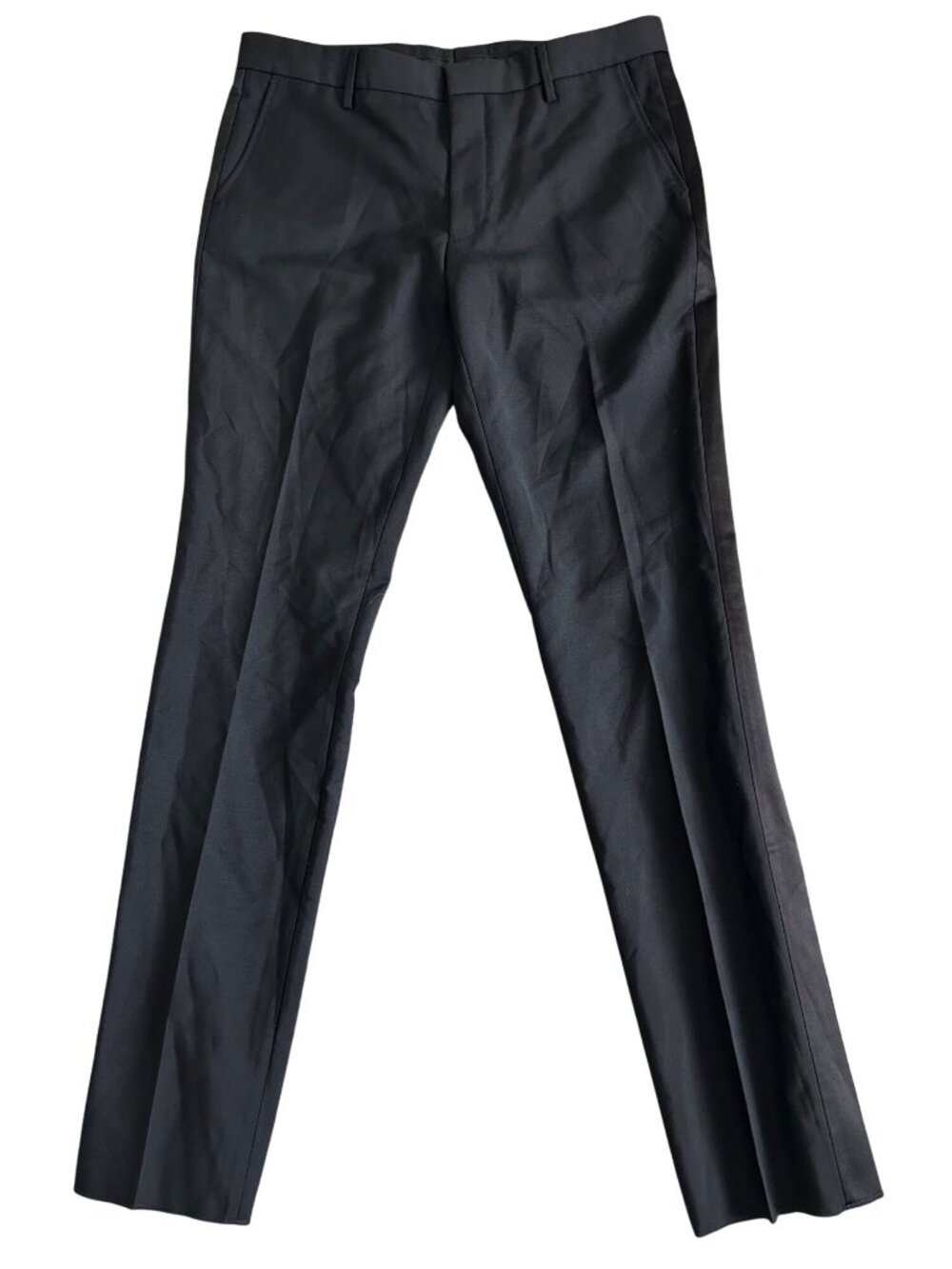 Burberry Mens Sz 52 Uniform Black Wool-Blend Tuxedo Pants With Satin Side Stripe